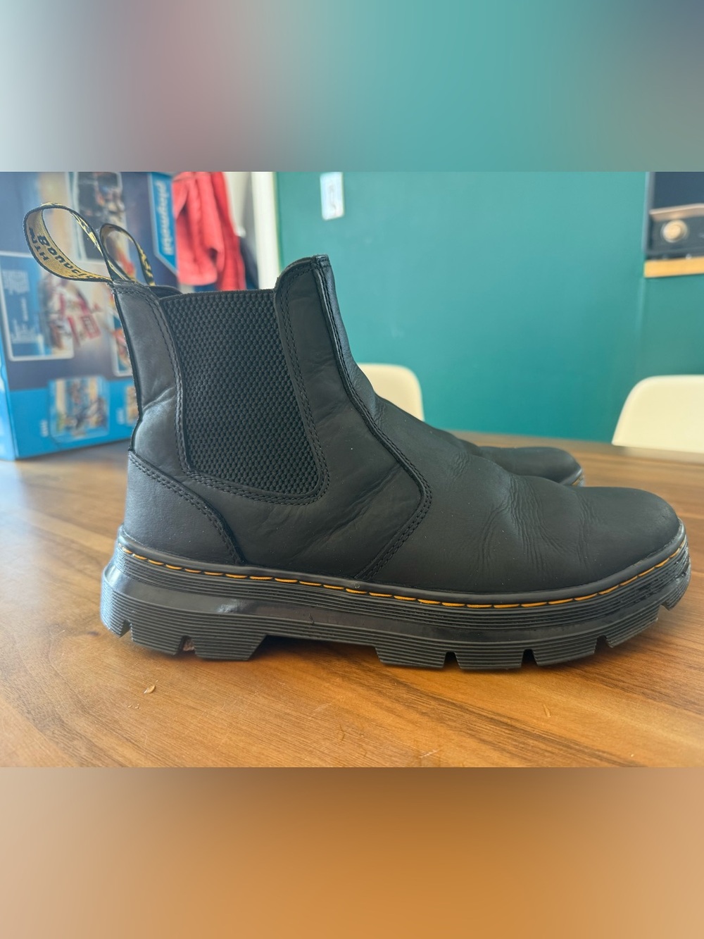 Dr. Martens Black Chelsea Boots with Yellow Stitching